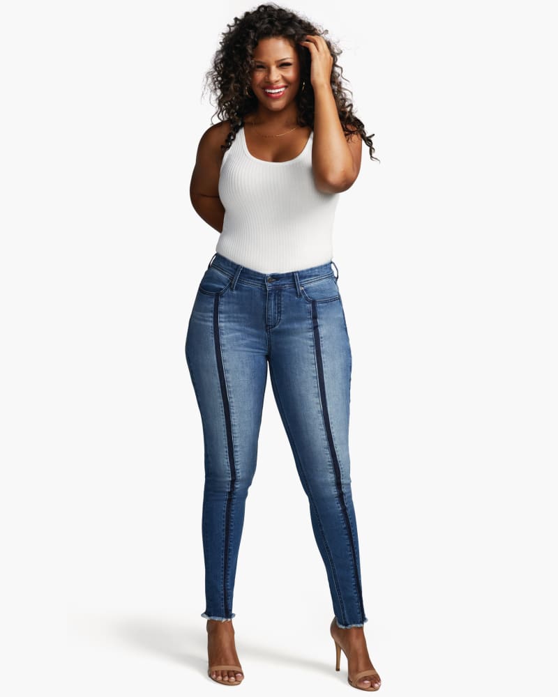 Front of a model wearing a size 22 Boost Skinny Ankle Jeans in Taylor by NYDJ. | dia_product_style_image_id:166370